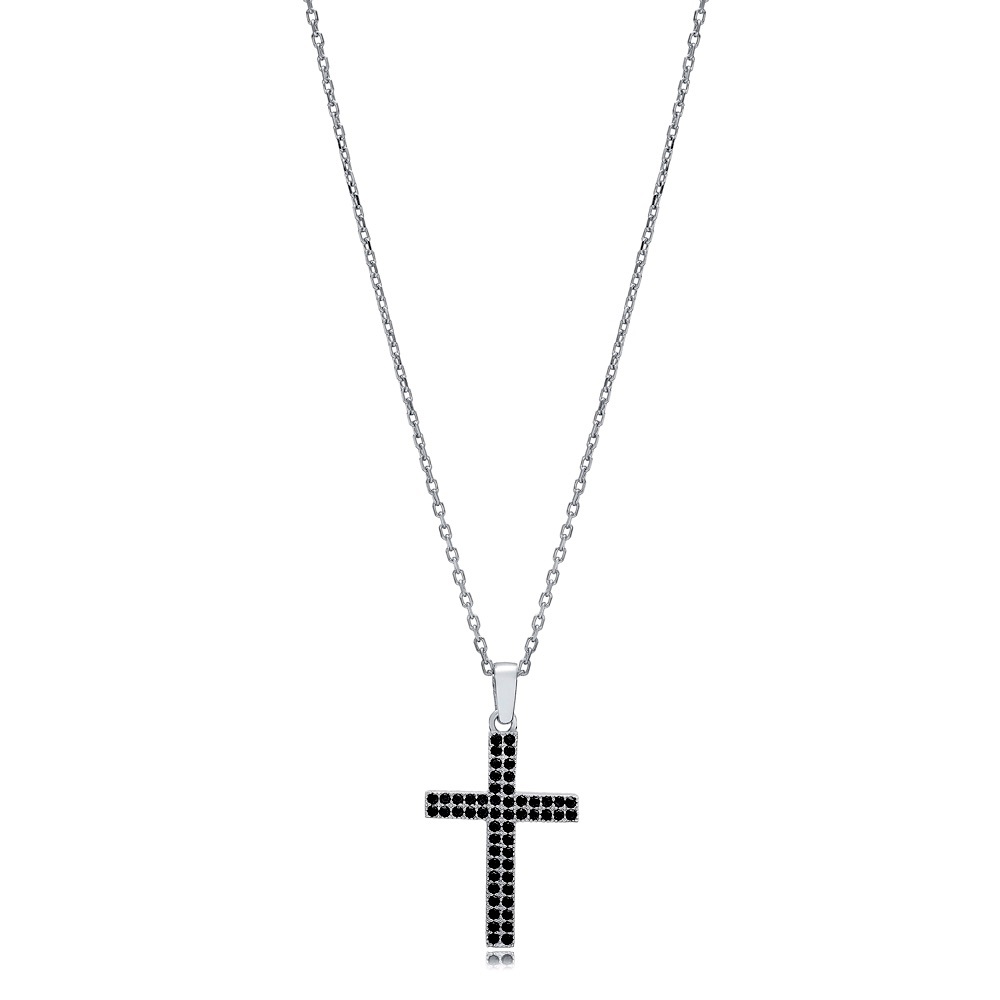 ⛓️🖤 Sterling Silver Black CZ Cross Necklace | Fine Craftsmanship ✨